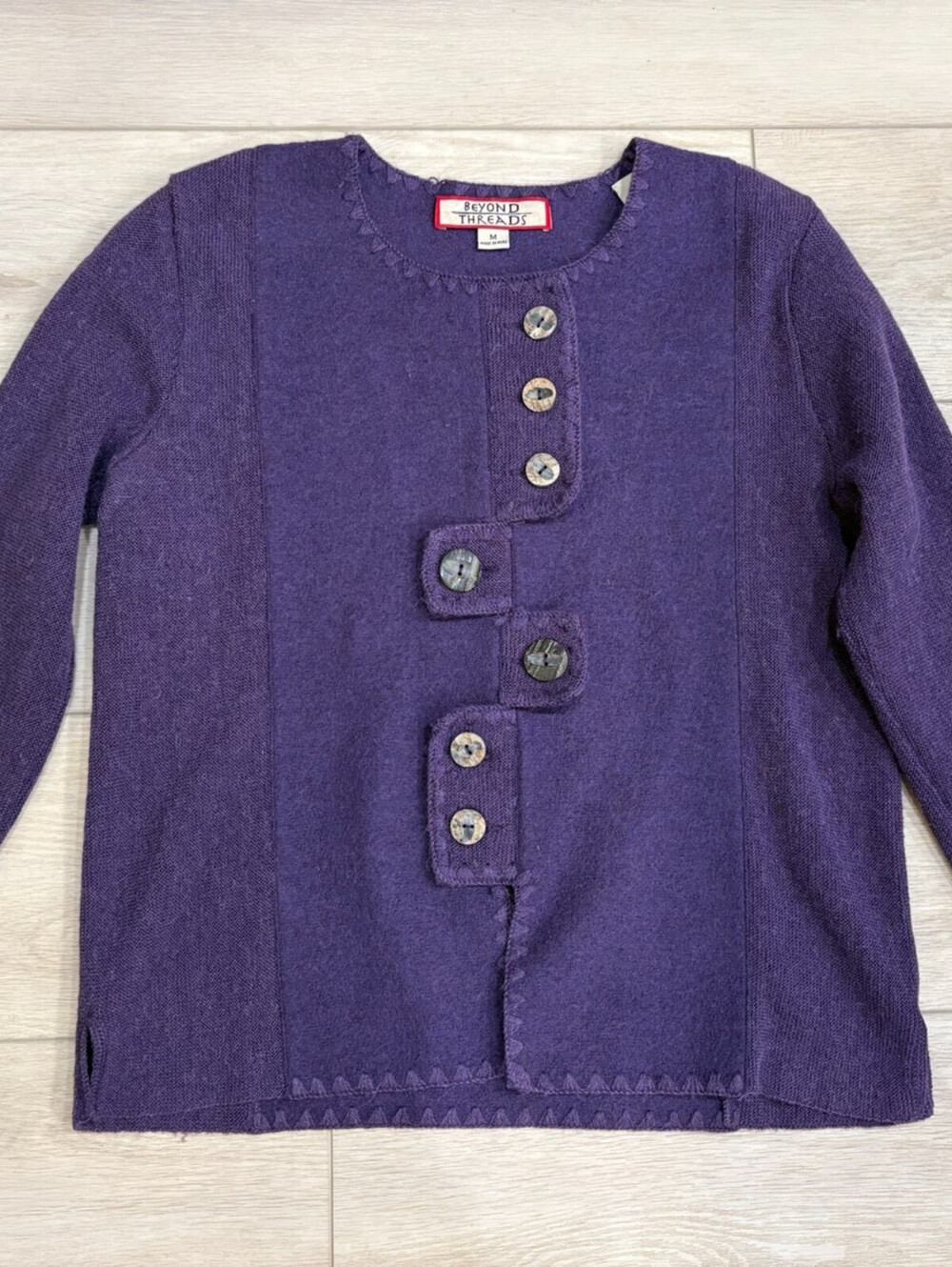 Beyond Threads Alpaca Wool Cardigan Jacket Purple Asymmetric Button Peru M